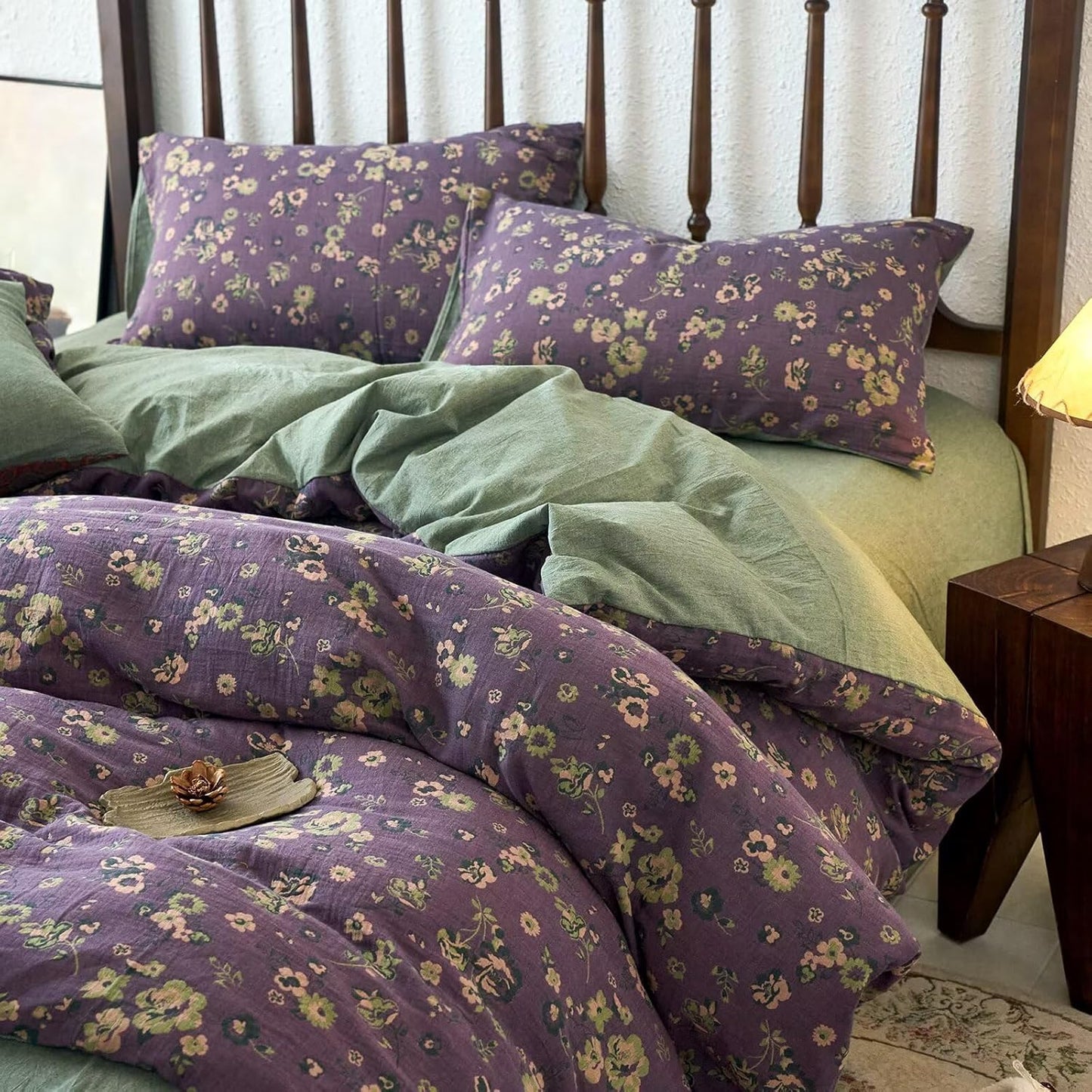 Vintage Purple Floral Jacquard Bedding Set(3 PCS)