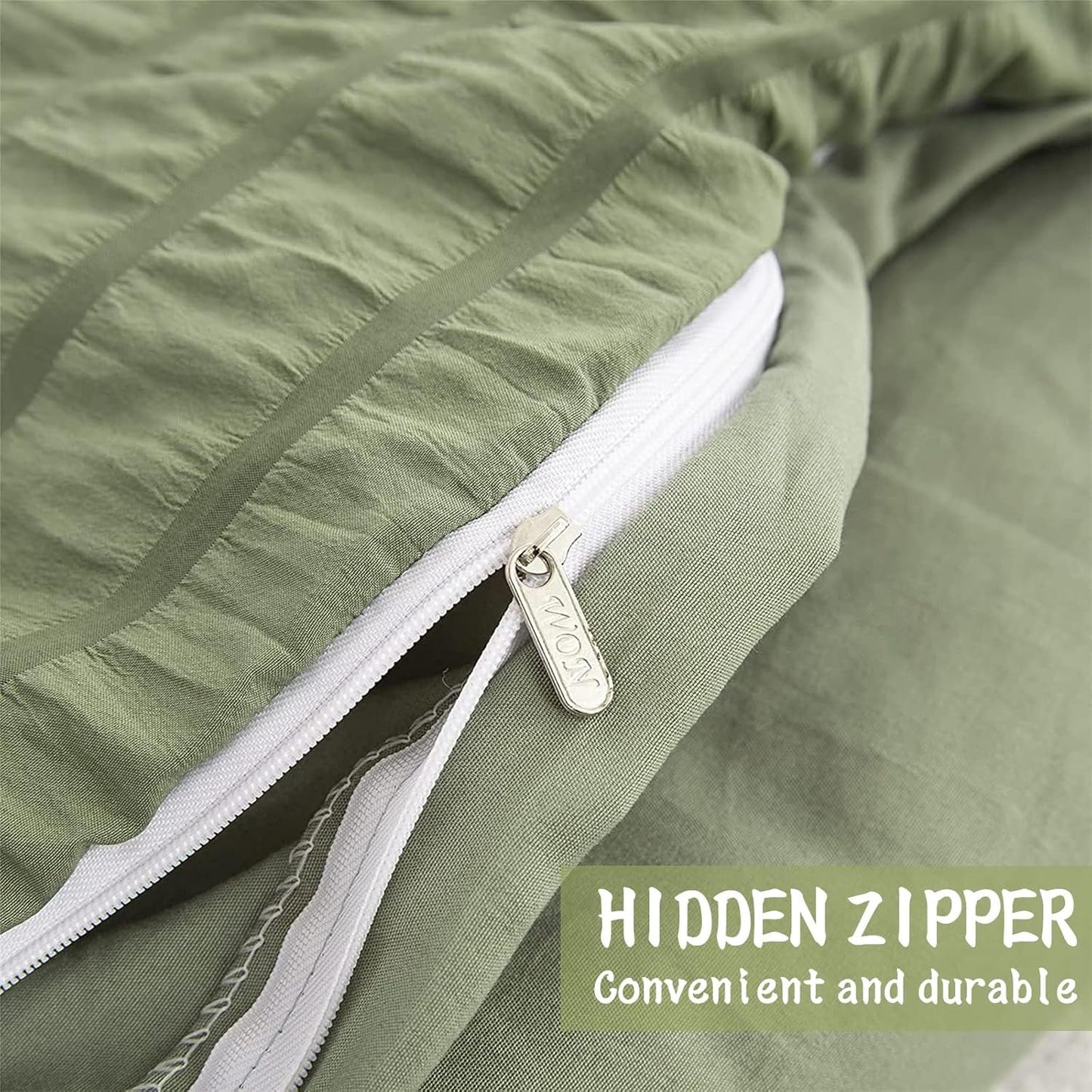 Beige Seersucker Bedding Set King Size Puckering Seersucker Duvet Cover Set,Soft Microfiber,2 Pillowcases and Zipper Closure,220×230cm