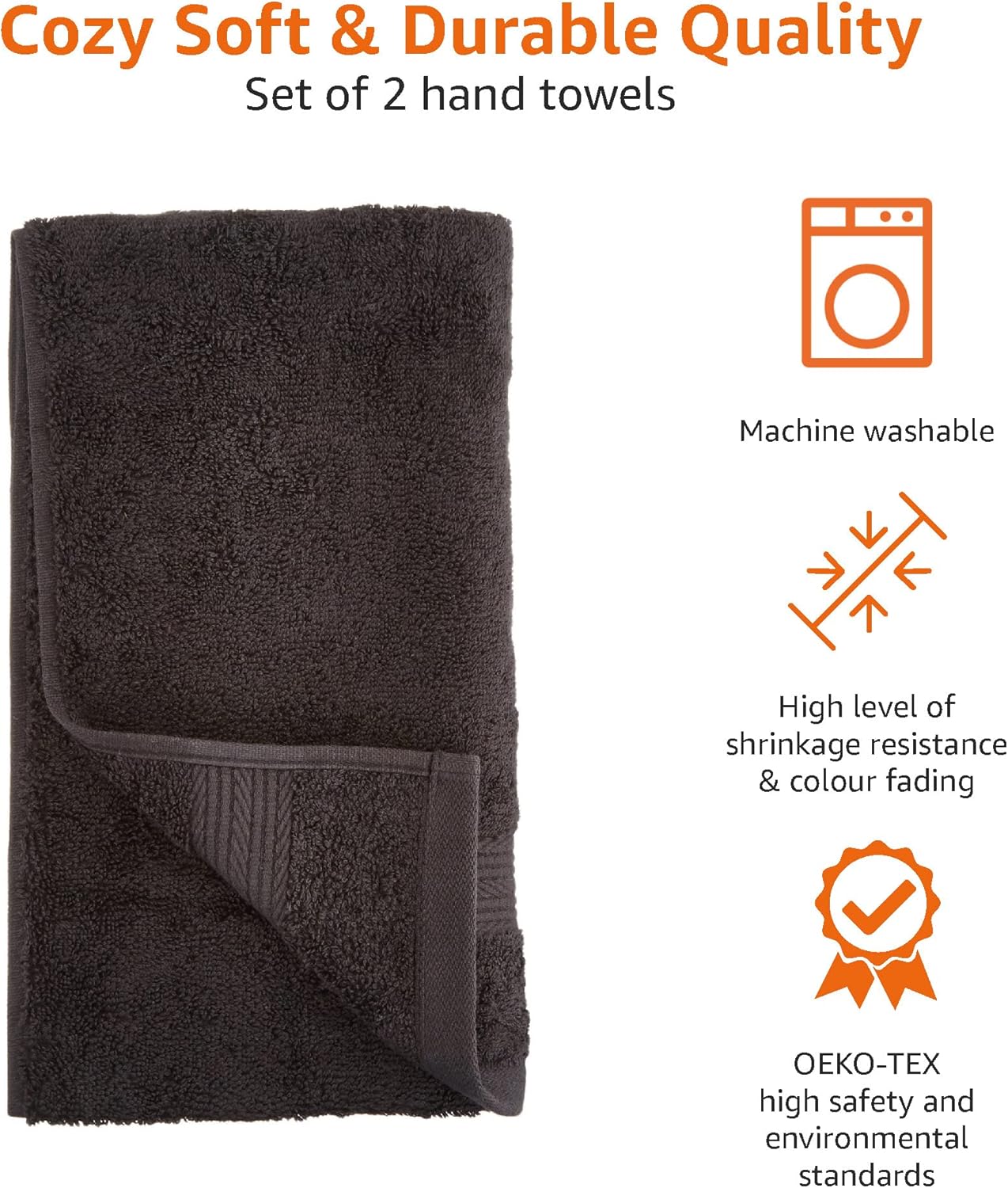 Amazon Basics 2 Bath towel for bathroom, Fade Resistant 100% Cotton Bath Towels, soft absorbent, 2-Pack (70x140 cm), Grey