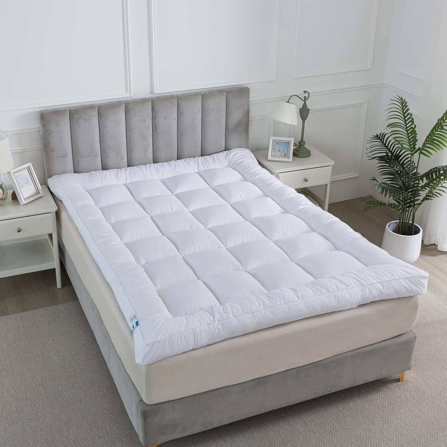 Hotel Quality Box Stitched Microfibre Mattress Topper 5cm Super soft Heavy Fill Orthopaedic Anti Allergy Quilted Mattress Topper (Double,137Cm X190cm)