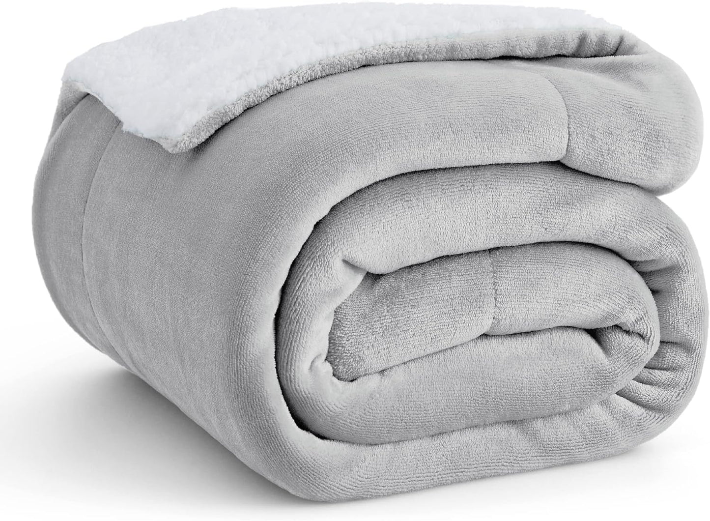Bedsure Sherpa Fleece Throw Blanket - Fluffy Microfiber Solid Blankets for Bed and Couch Double/Twin Size, Silver Grey, 150x200cm