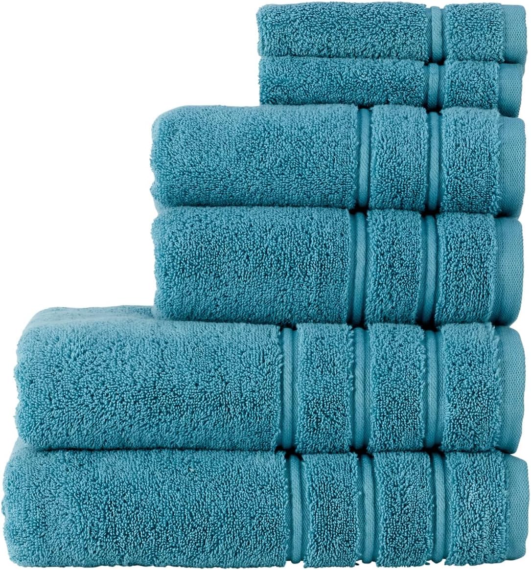 Christy Antalya Large Bath Towels | Set of 6 | 100% Turkish Cotton | 600GSM | Soft Plush Luxury Towel Set | 2 Bath Towels 2 Hand Towels 2 Face Cloths | Quick Dry | Denim Blue