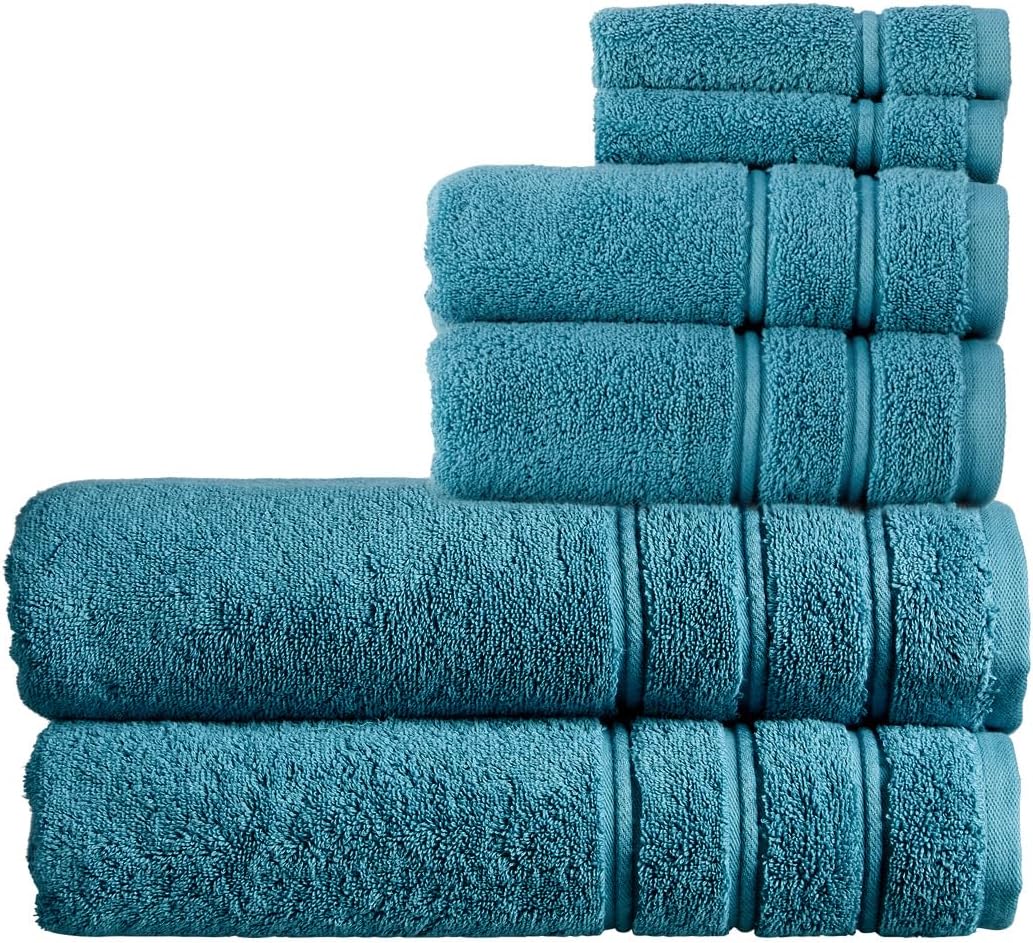 Christy Antalya Large Bath Towels | Set of 6 | 100% Turkish Cotton | 600GSM | Soft Plush Luxury Towel Set | 2 Bath Towels 2 Hand Towels 2 Face Cloths | Quick Dry | Denim Blue