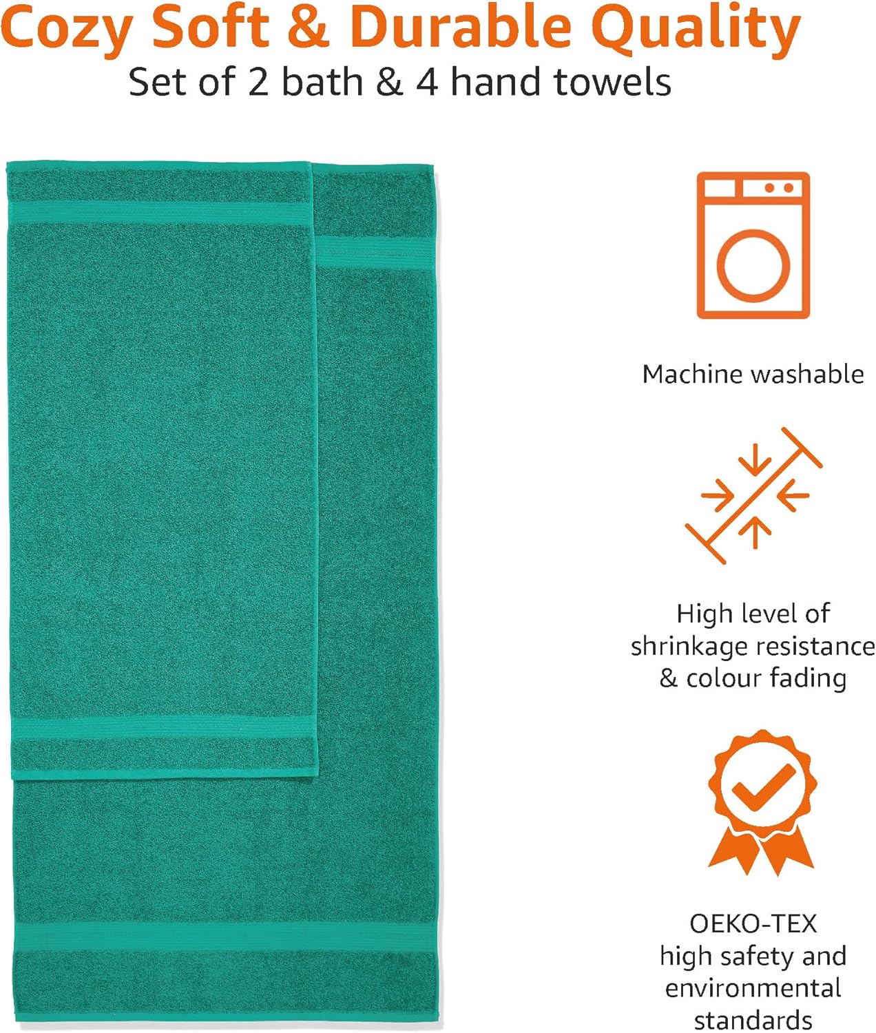 Amazon Basics 2 Bath towel for bathroom, Fade Resistant 100% Cotton Bath Towels, soft absorbent, 2-Pack (70x140 cm), Grey