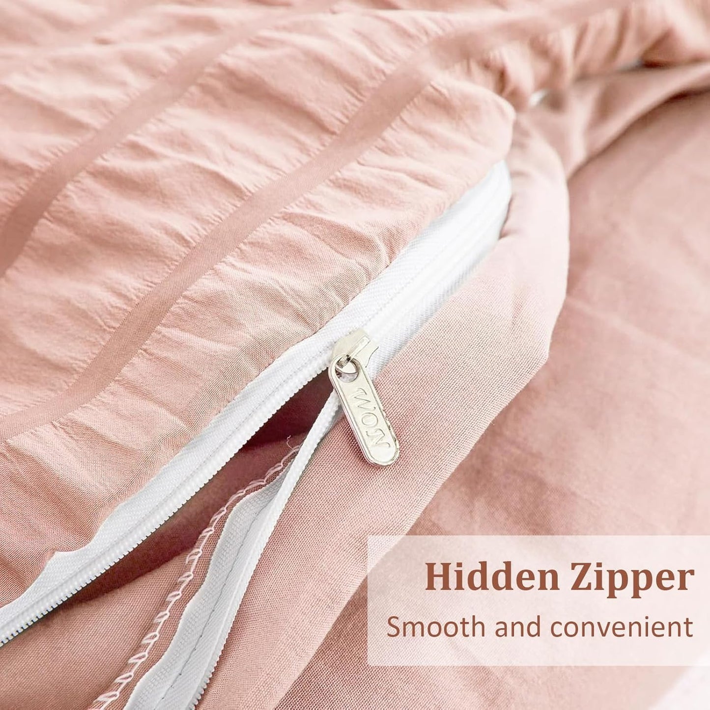 Beige Seersucker Bedding Set King Size Puckering Seersucker Duvet Cover Set,Soft Microfiber,2 Pillowcases and Zipper Closure,220×230cm