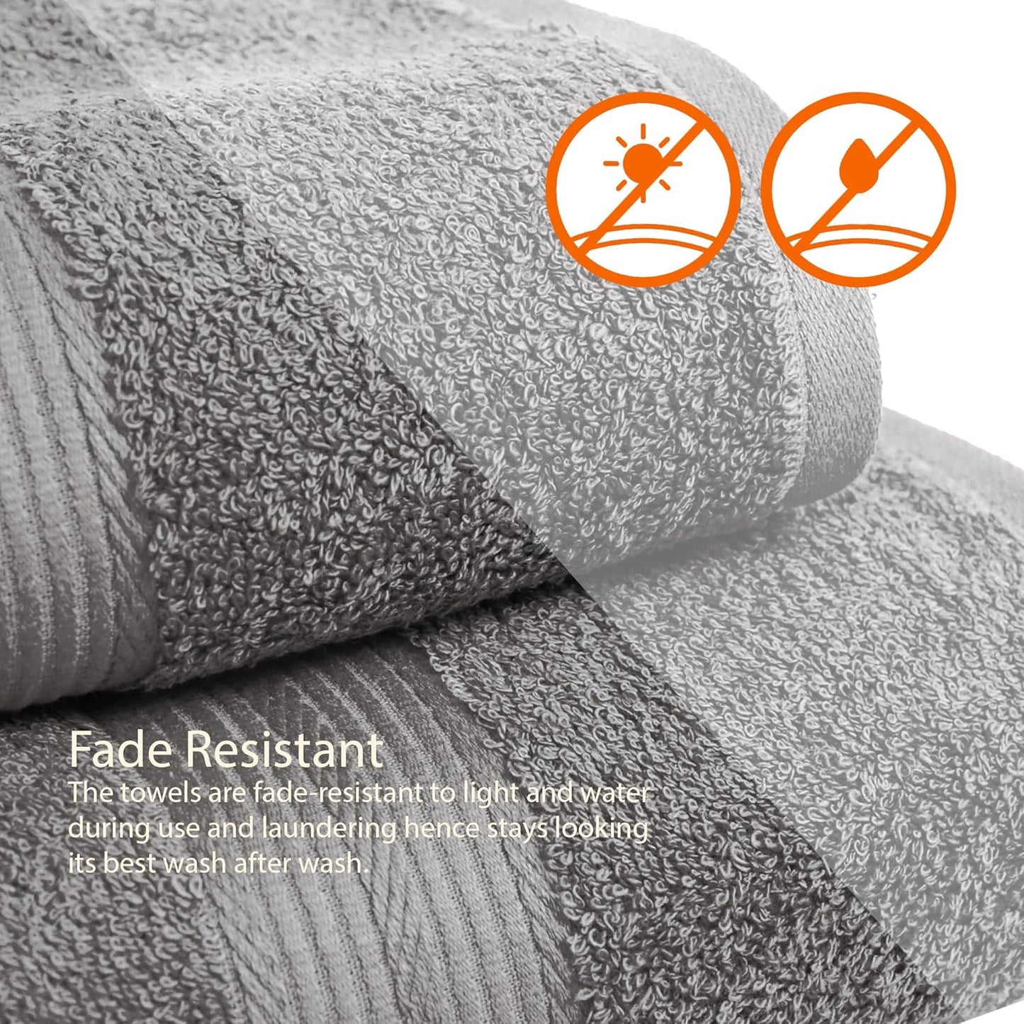 Amazon Basics 2 Bath towel for bathroom, Fade Resistant 100% Cotton Bath Towels, soft absorbent, 2-Pack (70x140 cm), Grey