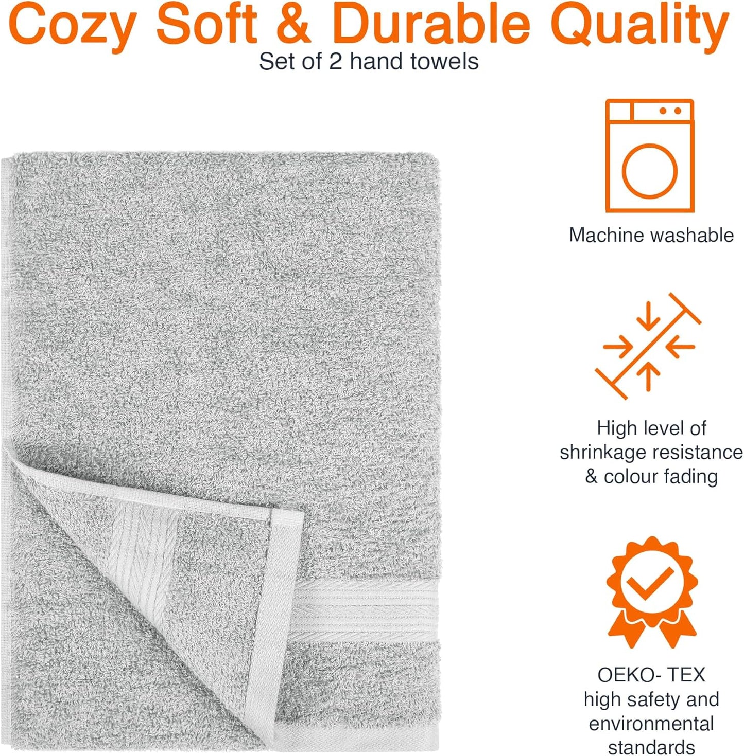 Amazon Basics 2 Bath towel for bathroom, Fade Resistant 100% Cotton Bath Towels, soft absorbent, 2-Pack (70x140 cm), Grey