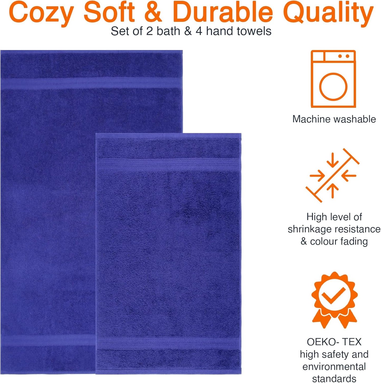 Amazon Basics 2 Bath towel for bathroom, Fade Resistant 100% Cotton Bath Towels, soft absorbent, 2-Pack (70x140 cm), Grey