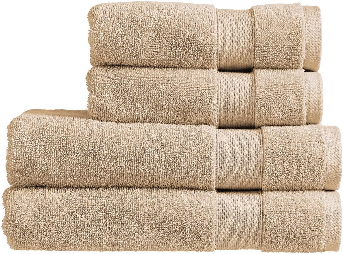 Christy Refresh Bathroom Towel Set | Set of 4 | 2 Bath 2 Hand | Quick Dry | Gentle Pastel Tones | Soft Absorbent Shower Towels | 100% Cotton 550GSM | Driftwood Brown
