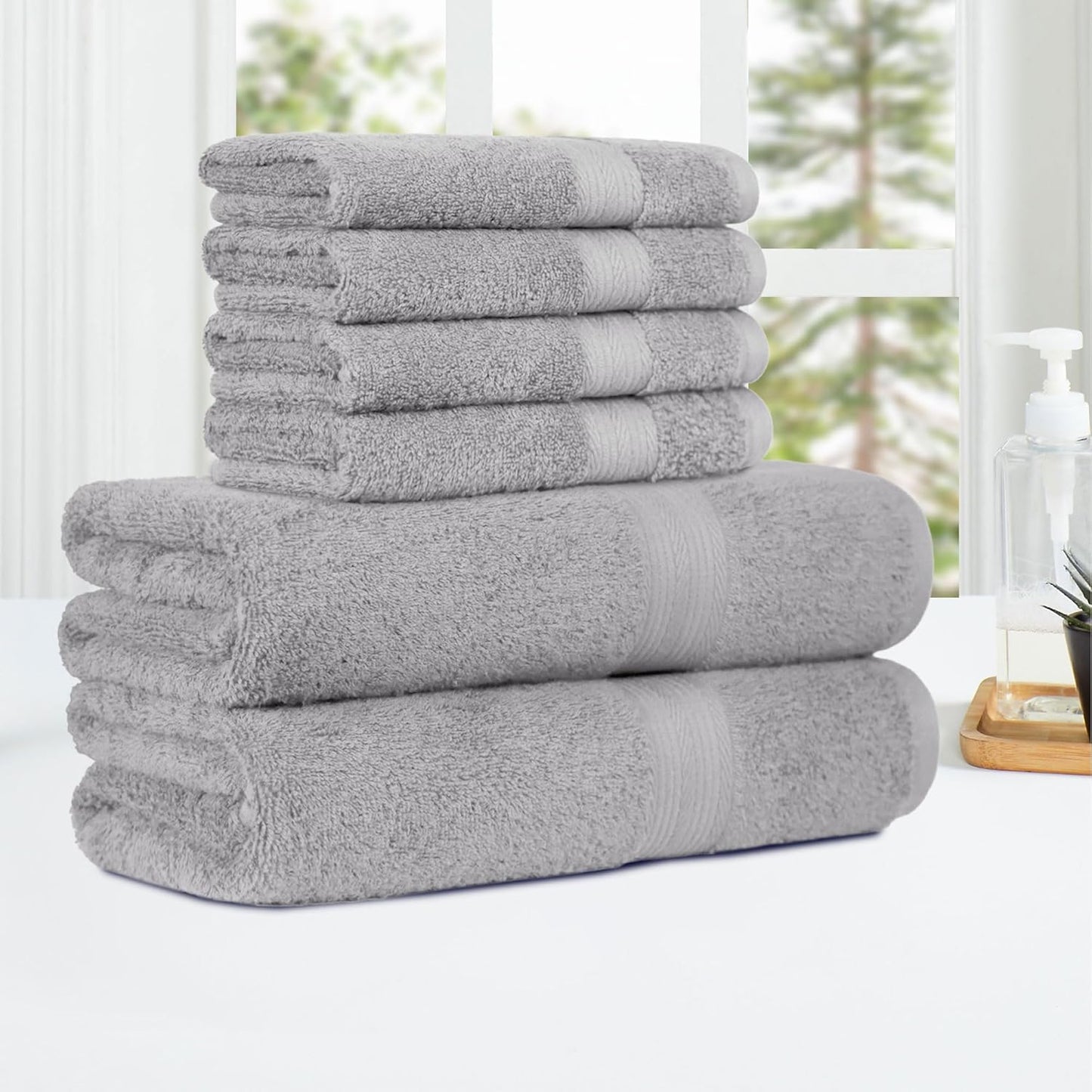 Amazon Basics 2 Bath towel for bathroom, Fade Resistant 100% Cotton Bath Towels, soft absorbent, 2-Pack (70x140 cm), Grey