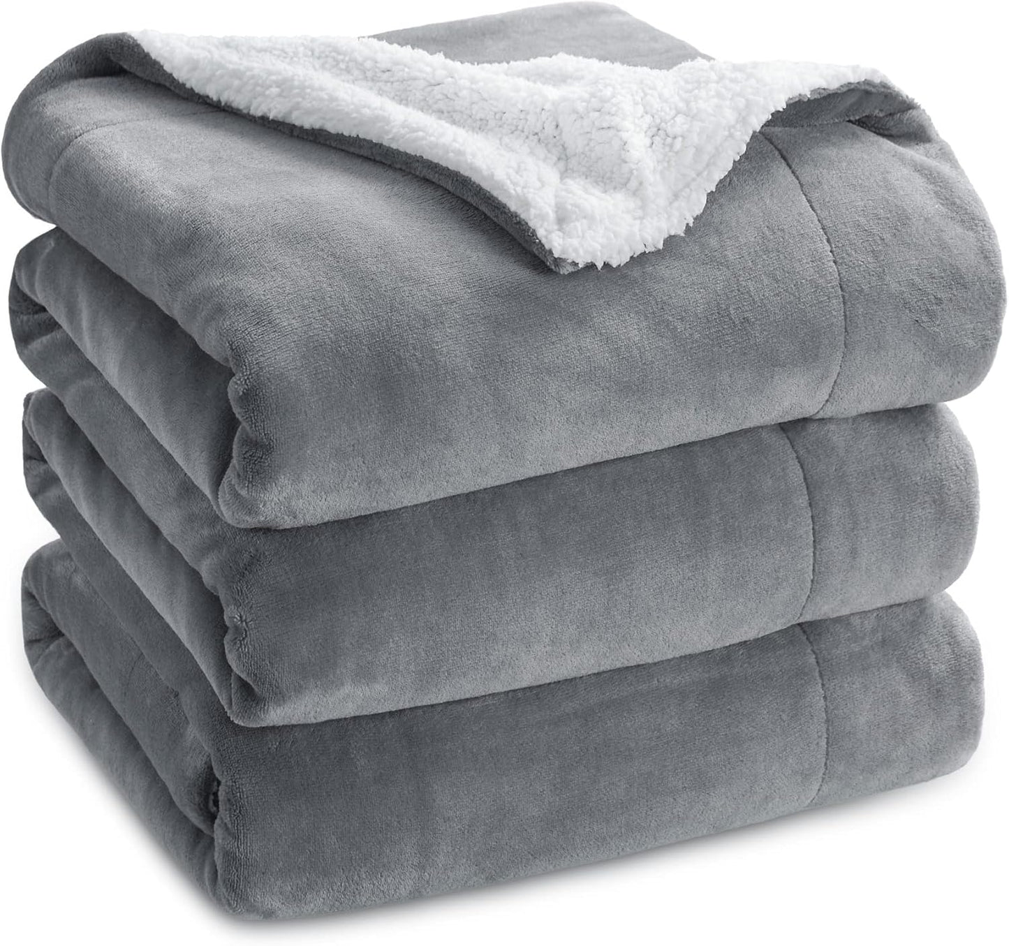 Bedsure Sherpa Fleece Throw Blanket - Fluffy Microfiber Solid Blankets for Bed and Couch Double/Twin Size, Silver Grey, 150x200cm