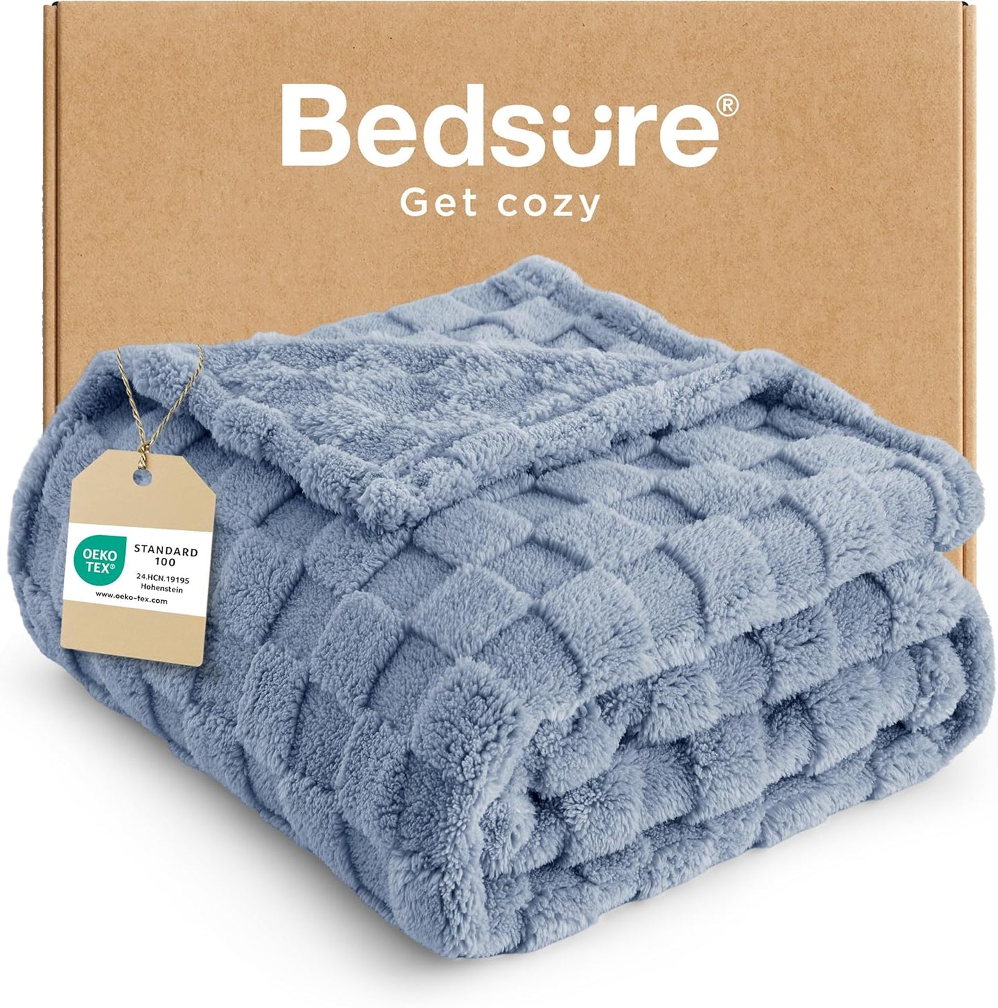 Bedsure Fleece Throw Blanket for Sofa - Fluffy Cosy Warm Blankets for Bed, Soft Cute Single Throw Gifts for Women and Girls, Ashley Blue, 130x170 cm