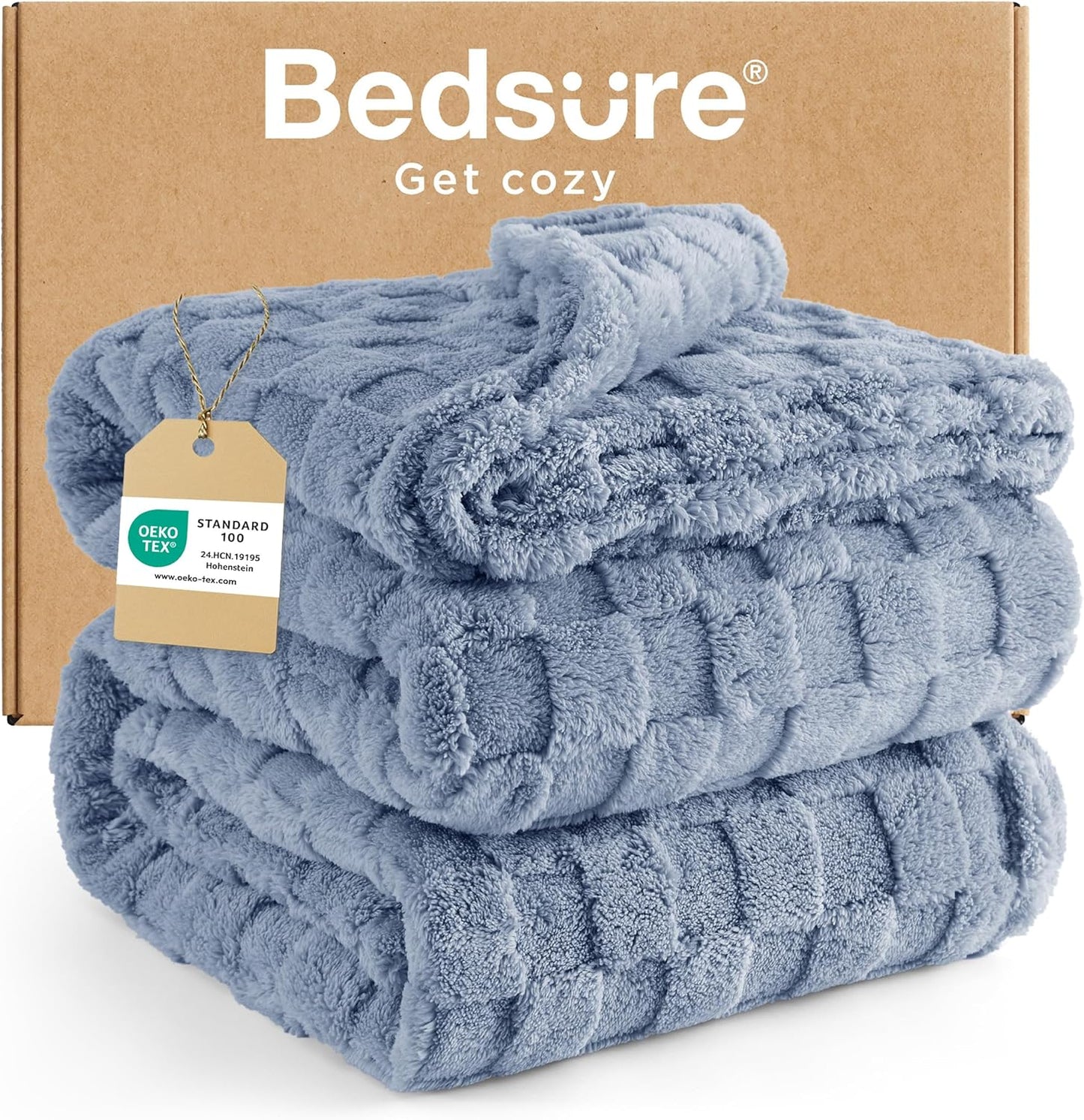 Bedsure Fleece Throw Blanket for Sofa - Fluffy Cosy Warm Blankets for Bed, Soft Cute Single Throw Gifts for Women and Girls, Ashley Blue, 130x170 cm