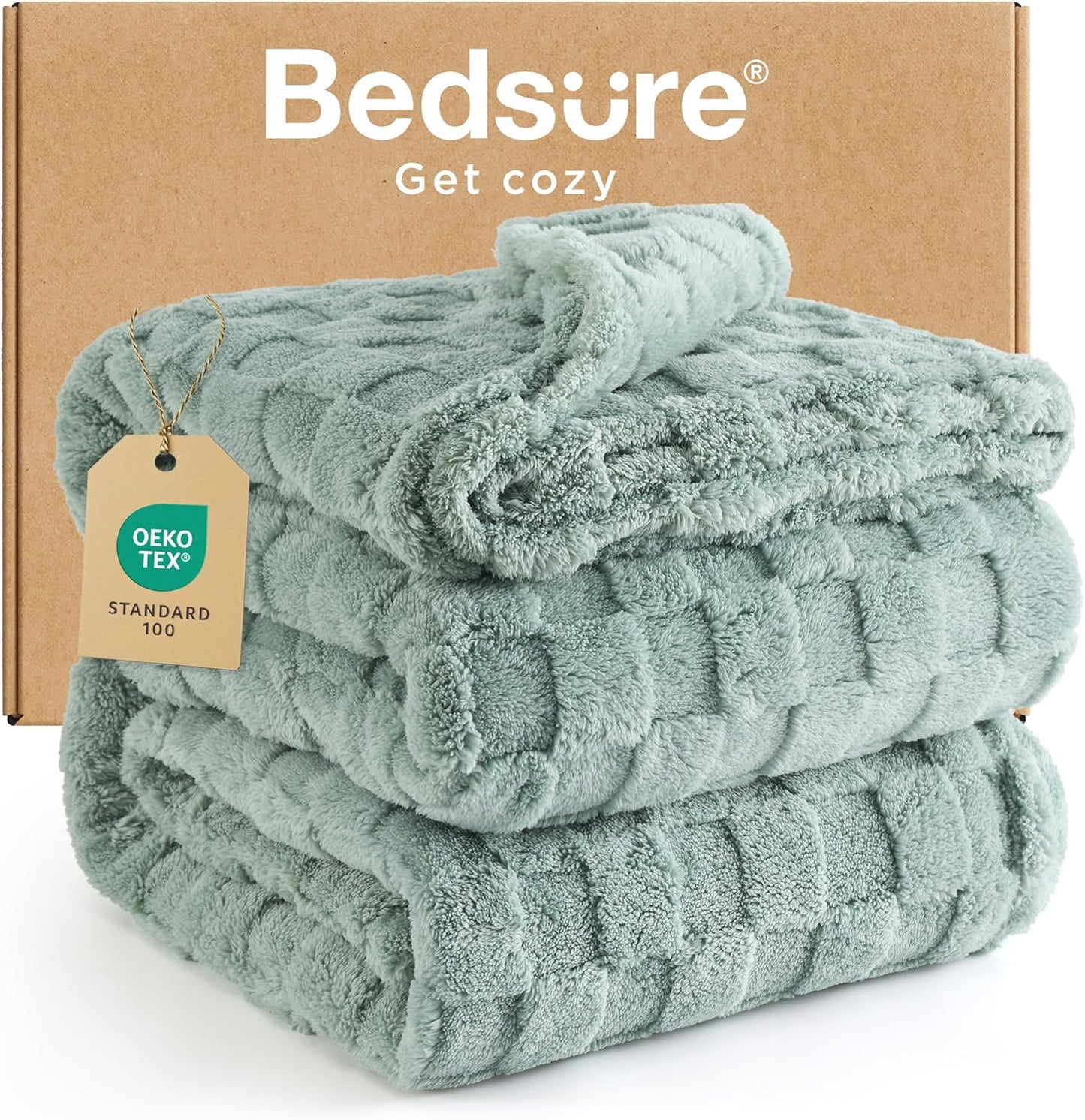 Bedsure Fleece Throw Blanket for Sofa - Fluffy Cosy Warm Blankets for Bed, Soft Cute Single Throw Gifts for Women and Girls, Ashley Blue, 130x170 cm
