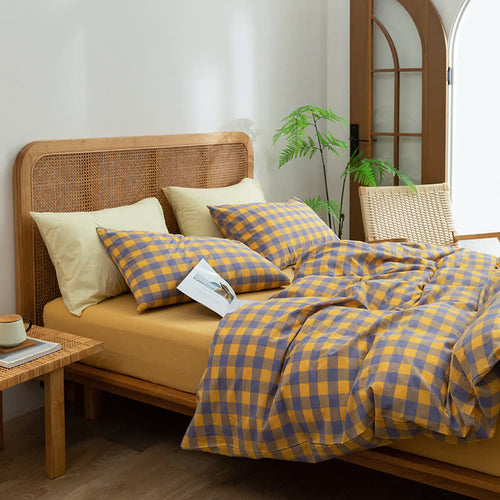 Dorm Bedding Set - Checkered Cotton Duvet Cover
