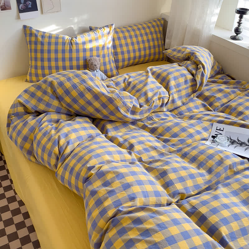 Dorm Bedding Set - Checkered Cotton Duvet Cover