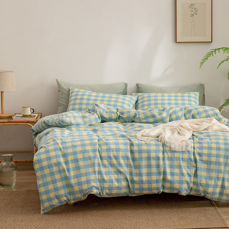 Dorm Bedding Set - Checkered Cotton Duvet Cover