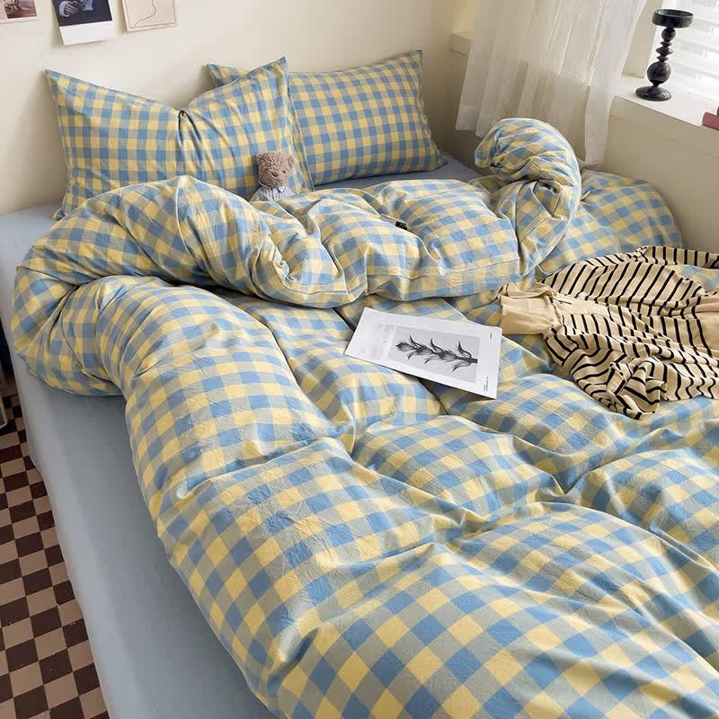 Dorm Bedding Set - Checkered Cotton Duvet Cover
