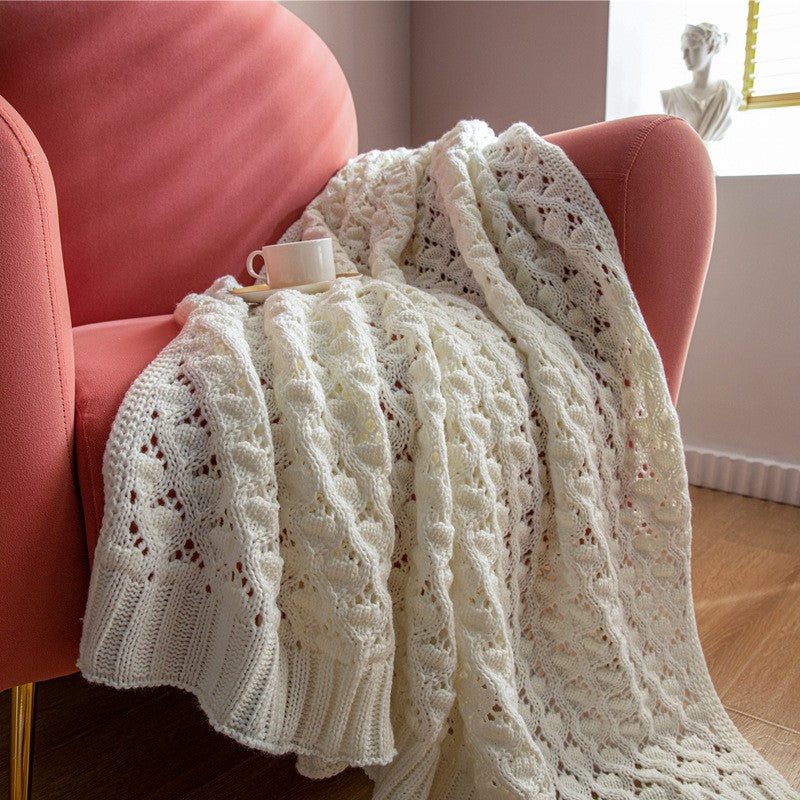 Nordic Diamond-Knit Cotton Throw Blanket