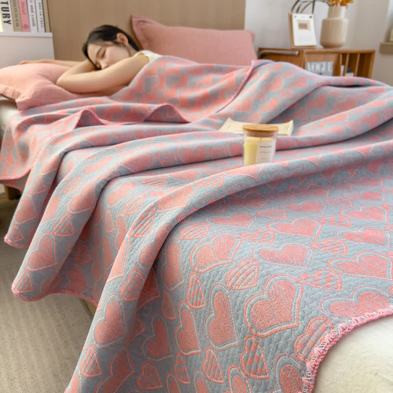 Heart Pattern Cotton Muslin Lightweight Blanket