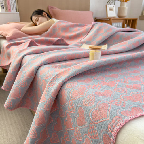 Heart Pattern Cotton Muslin Lightweight Blanket
