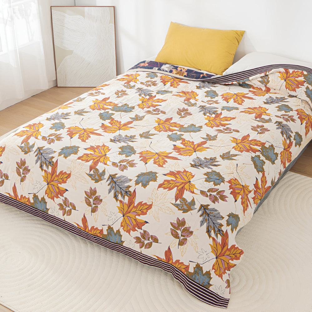 Cotton Throw Blanket - Maple Leaf Pattern