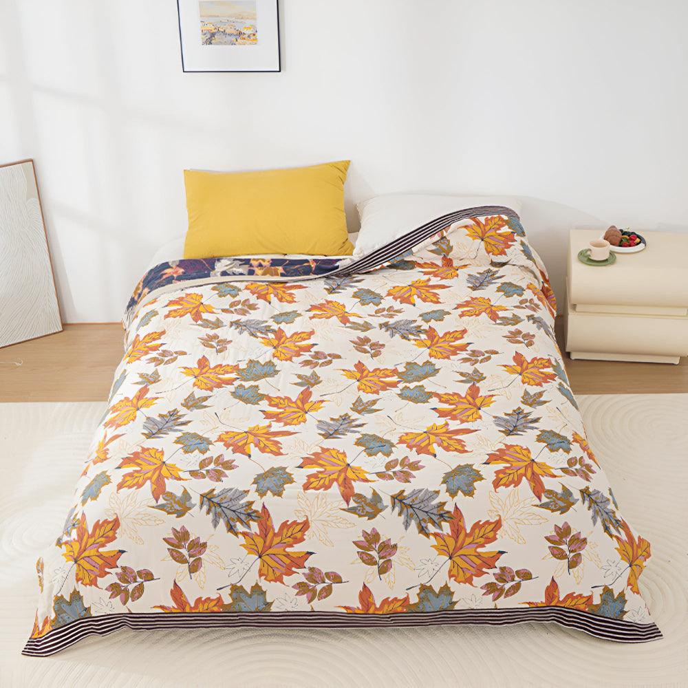 Cotton Throw Blanket - Maple Leaf Pattern