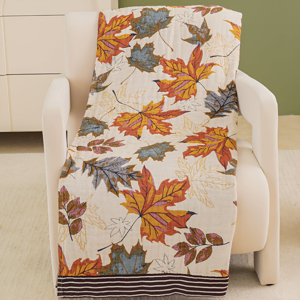 Cotton Throw Blanket - Maple Leaf Pattern