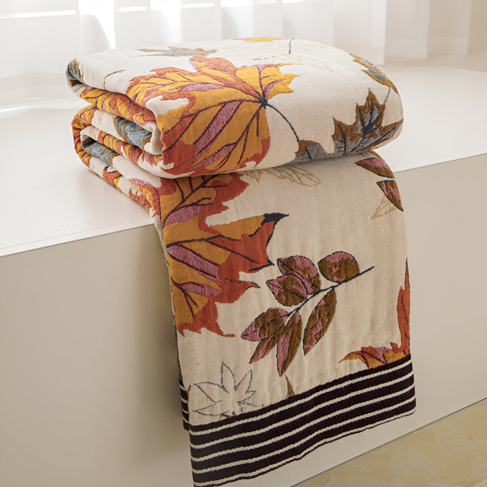 Cotton Throw Blanket - Maple Leaf Pattern