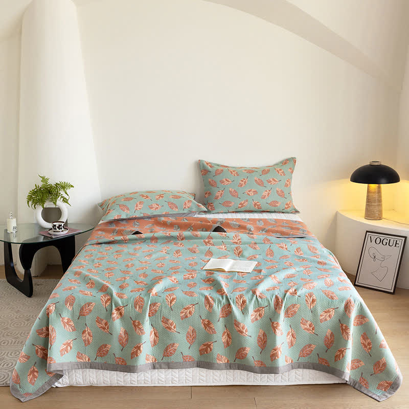 Leaf Print Cotton Summer Quilt Lightweight