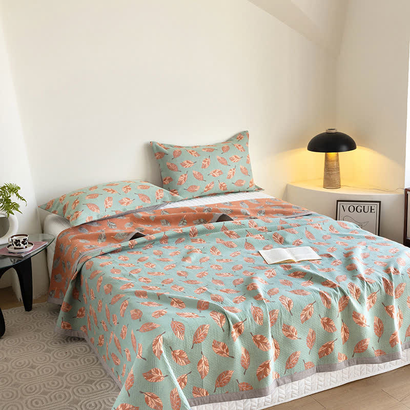 Leaf Print Cotton Summer Quilt Lightweight