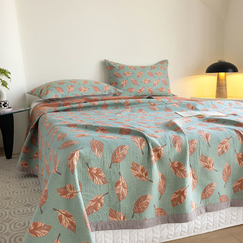 Leaf Print Cotton Summer Quilt Lightweight