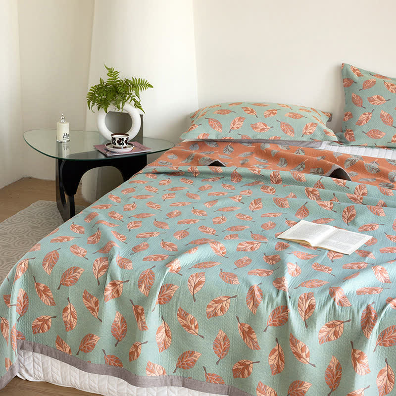 Leaf Print Cotton Summer Quilt Lightweight