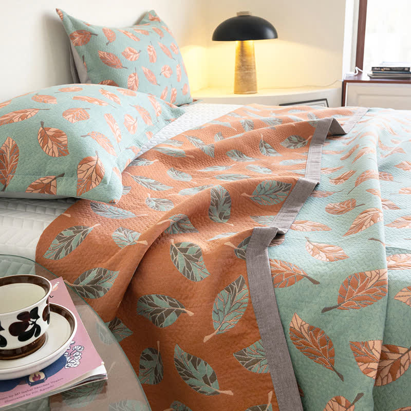 Leaf Print Cotton Summer Quilt Lightweight