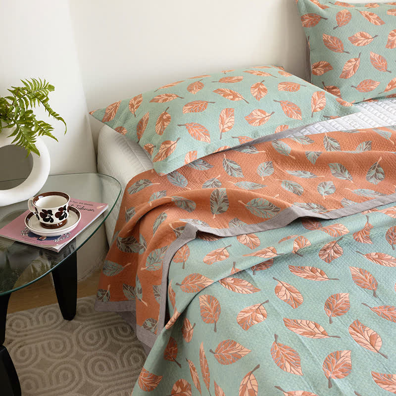 Leaf Print Cotton Summer Quilt Lightweight