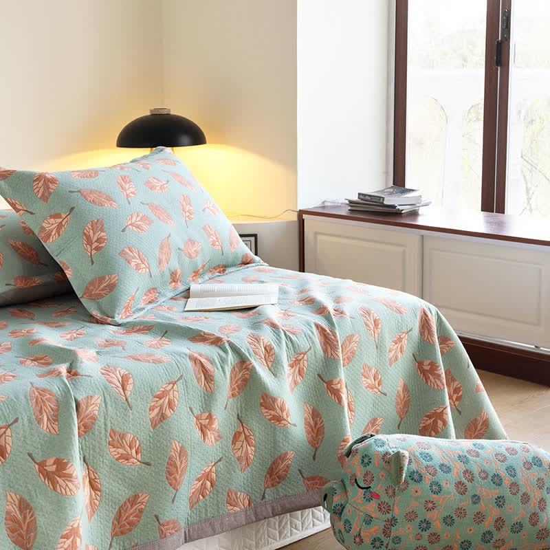 Leaf Print Cotton Summer Quilt Lightweight