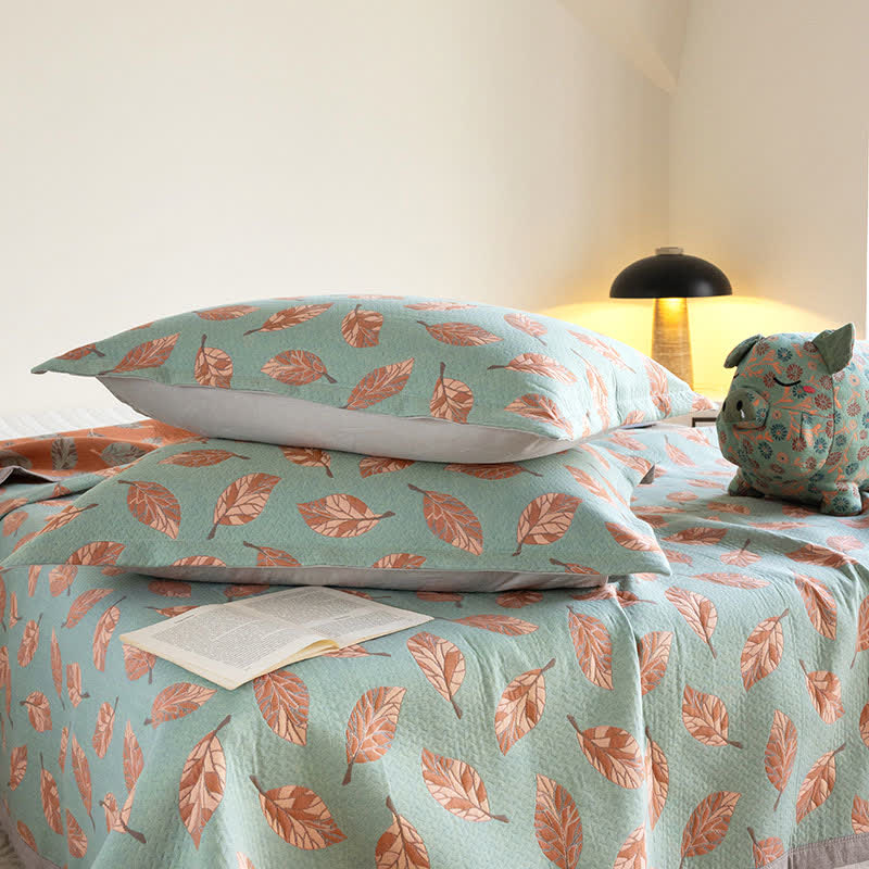 Leaf Print Cotton Summer Quilt Lightweight