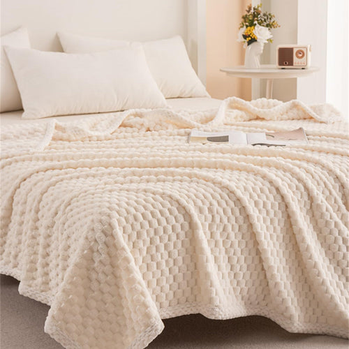 Milky White Waffle Plush Blanket