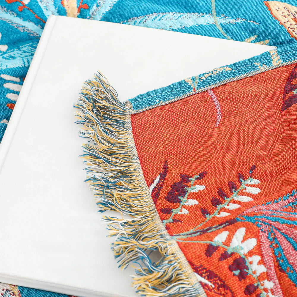 Tropical Floral Cotton Blanket Reversible Throw