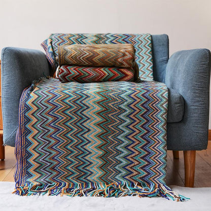 Chevron Knit Throw Blanket with Tassels