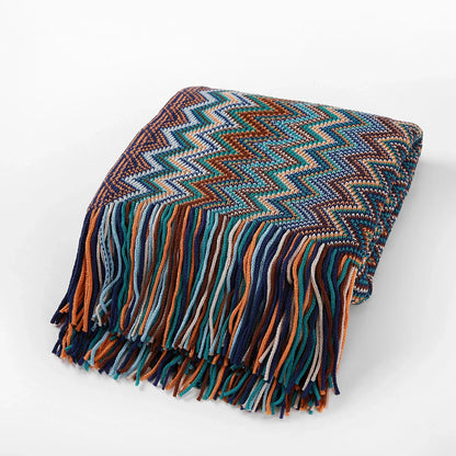 Chevron Knit Throw Blanket with Tassels