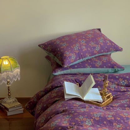 Purple Floral Cotton Bedding Set (4 PCS)
