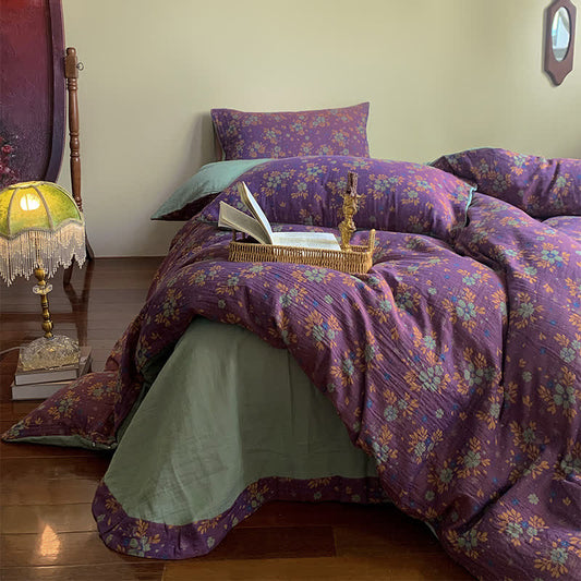 Purple Floral Cotton Bedding Set (4 PCS)