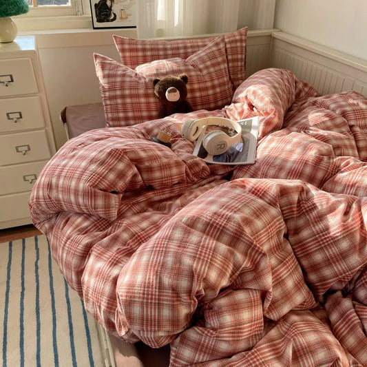 Plaid Cotton Bedding Set (4PCS)