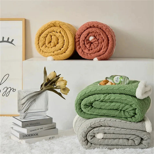 Cable Knit Sherpa Blanket - Cotton Throw