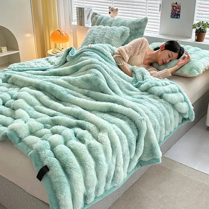 Soft Faux Rabbit Fleece Throw Blanket