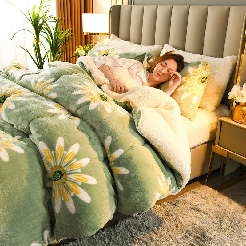 Fluffy Sherpa Comforter with Quilt Core