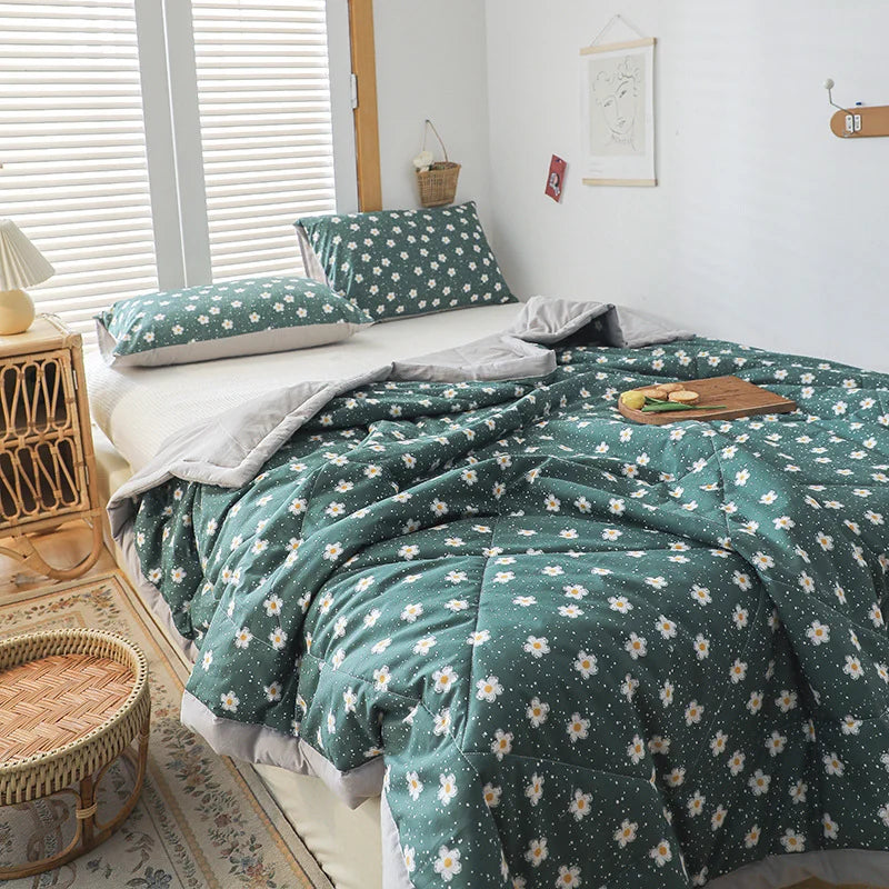 Floral Cotton Quilt - Japanese Quilted Blanket