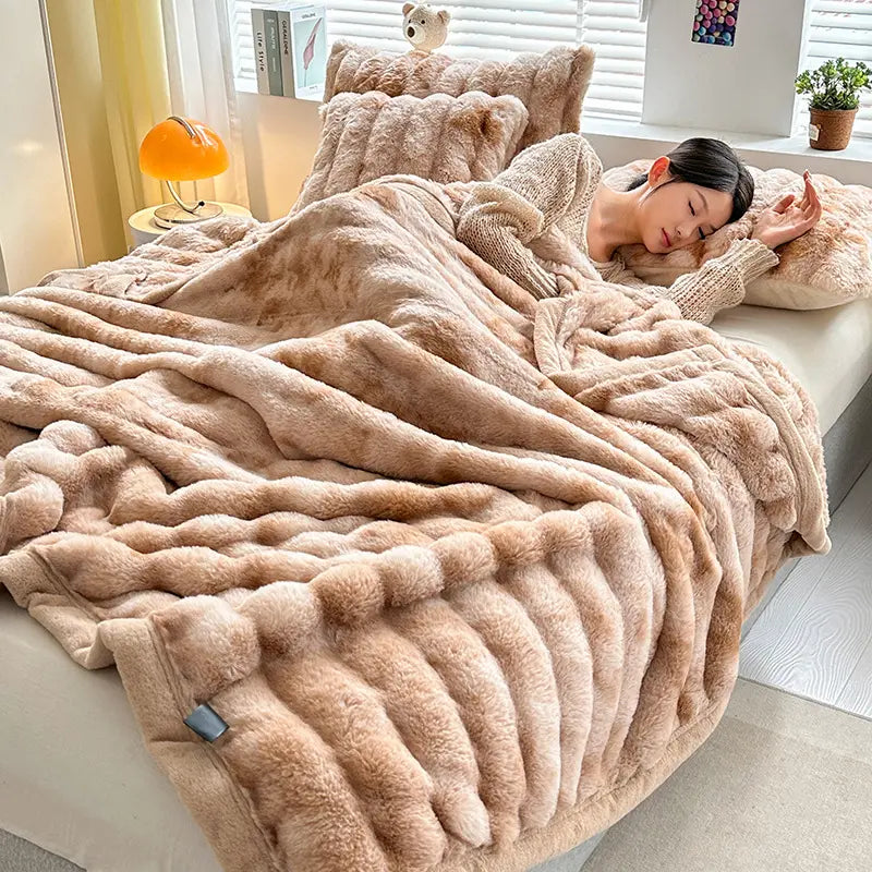 Soft Faux Rabbit Fleece Throw Blanket