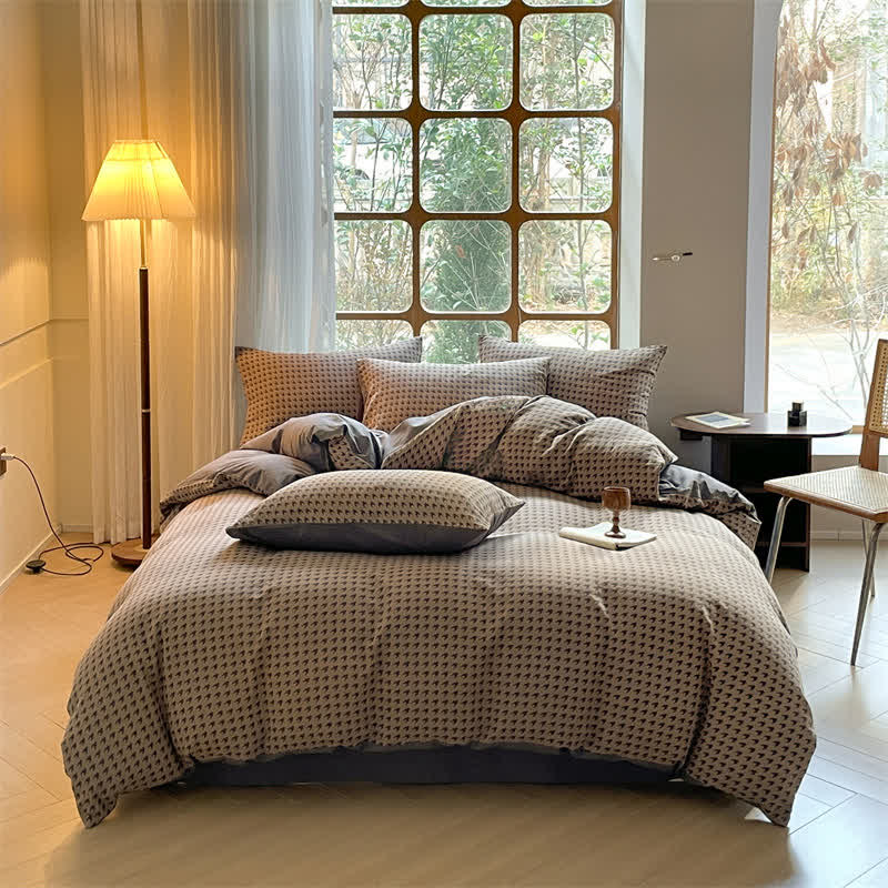 Cotton Duvet Cover & Bedding Set - Houndstooth Design